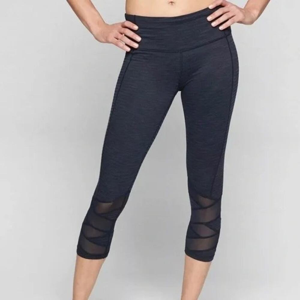 Athleta Dark Gray Mesh-Panel Cropped Leggings